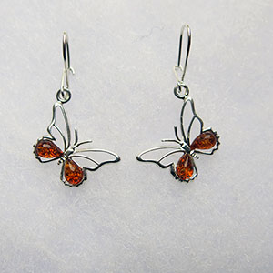 Boucles d'oreilles papillon fin - bijou ambre et argent